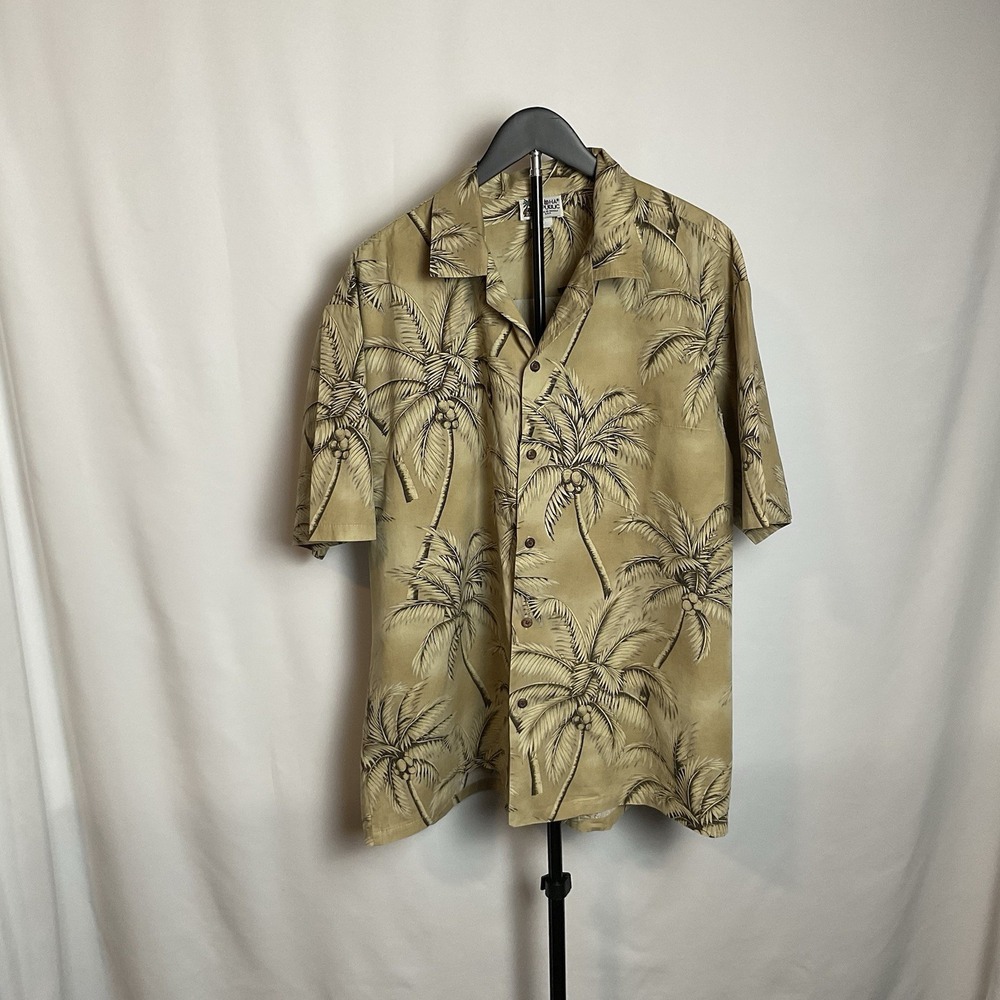 Vintage 90s Aloha Republic Hawaiian Shirt XL Palm Tree Coconut Tropical USA